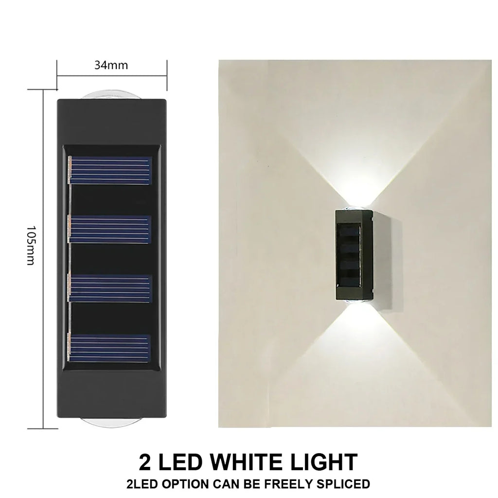 Luminária de parede solar externa à prova d'água, alimentada por energia solar, com iluminação para cima e para baixo, ideal para decoração de casa, jardim e quintal